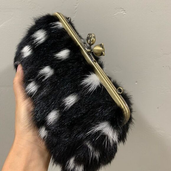 Handmade Real Mink Fur Cute "Cat Paw" Kisslock Wristlet/Shoulder Bag/Crossbody - Picture 13 of 15